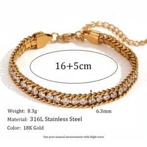 Three Layer Woven Zircon Bracelet 316L Stainless Steel 18K Real Gold Pl…